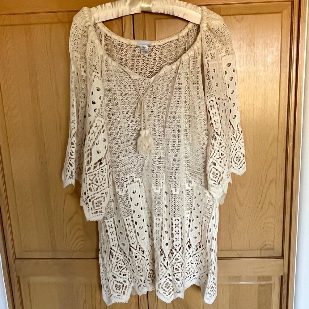 Ivory crochet lace beach coverup